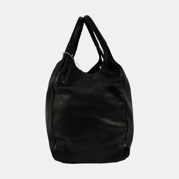 Leather Top Handle Bag Black