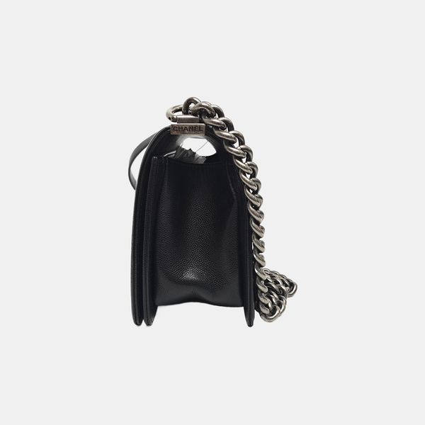 BOY CHANEL Medium Quilted Grained Calfskin Black