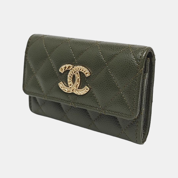 Quilted Grained Calfskin Wallet Green