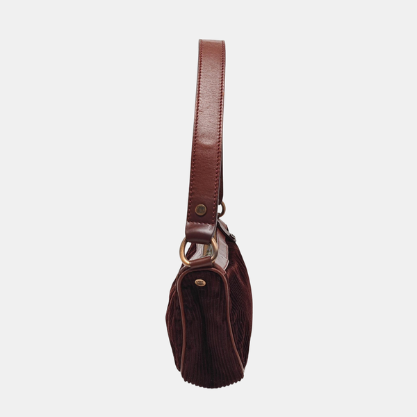 Quilted Corduroy Shoulder Bag Brown