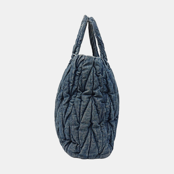 Quilted Denim Tote Bag Blue