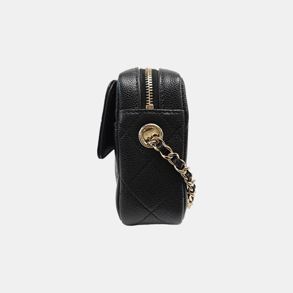 Quilted Grained Calfskin Shoulder Bag Black
