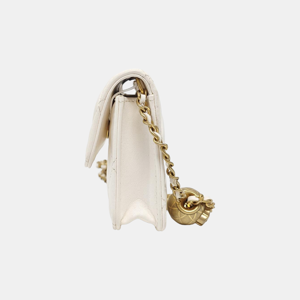 Quilted Lambskin Shoulder Bag White