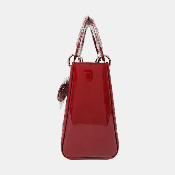 Lady Dior Medium Cannage Patent Leather Red