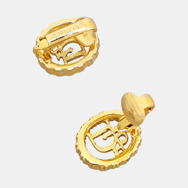 Dior Oblique Metal Gold Clip On Earrings