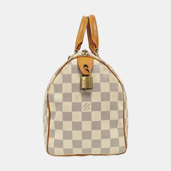 SPEEDY 25 Lona revestida Damier Azur Blanca