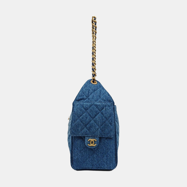 CHANEL 25 Small Quilted Suede Blue