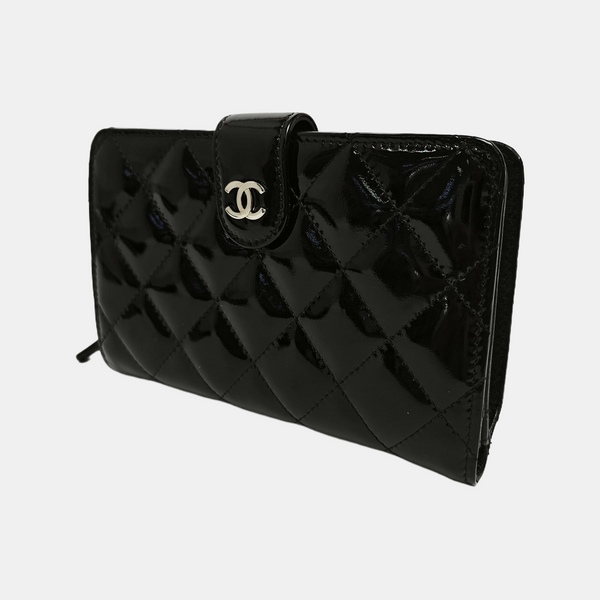 Quilted Patent Leather Wallet Black