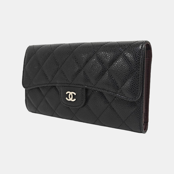 CLASSIC FLAP Mini Quilted Grained Calfskin Black Wallet