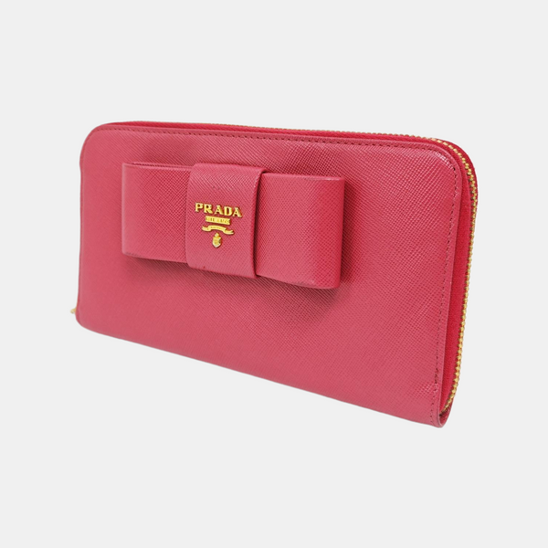 Fiocco Bow Saffiano Calfskin Red Wallet