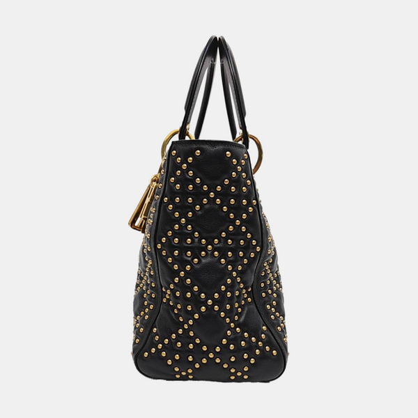 Authenticated pre-owned Lady Dior Medium Cannage Calfskin Black - Tote Bag at Looply
