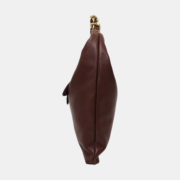 Quilted Calfskin Top Handle Bag Brown