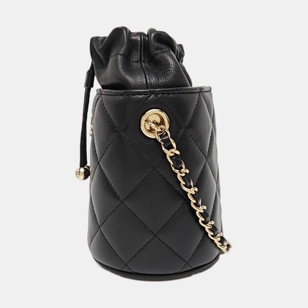Quilted Lambskin Bucket Bag Black