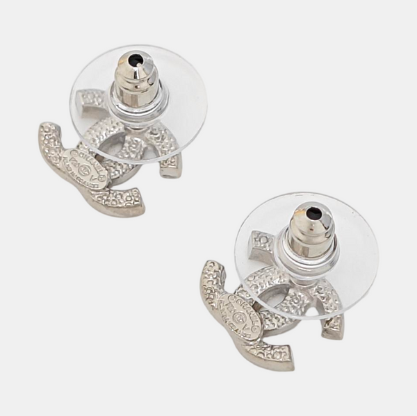 CC Logo Metal Silver Stud Earrings