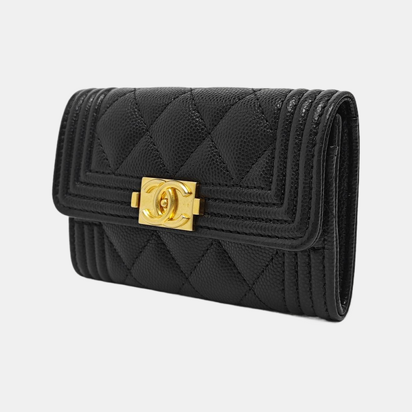 BOY CHANEL Quilted Grained Calfskin Black Wallet