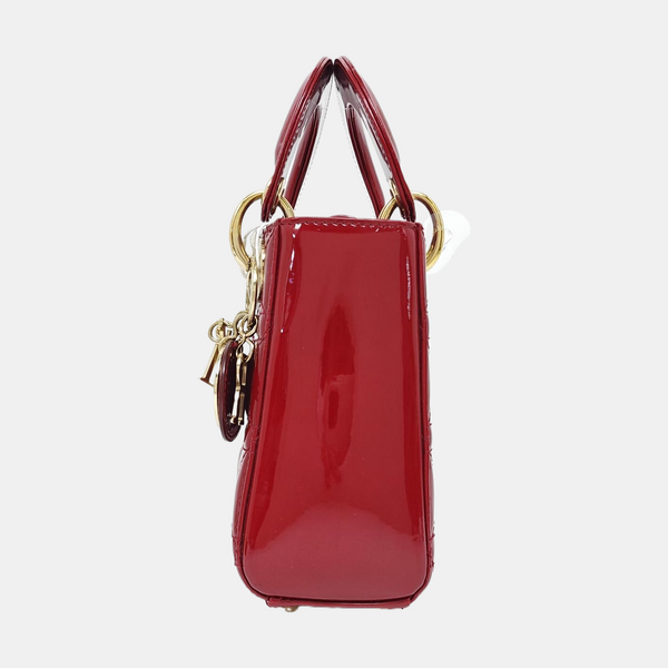 Lady Dior Mini Piel Charol Acolchada Roja