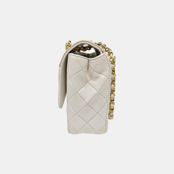 Quilted Lambskin Shoulder Bag White
