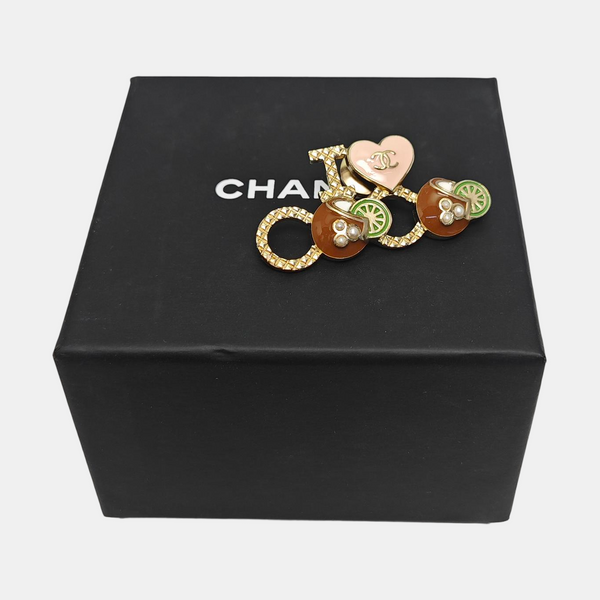 CC Logo Metal Gold Brooch