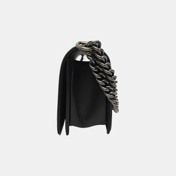 BOY CHANEL Medium Quilted Grained Calfskin Black