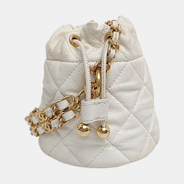DRAWSTRING Quilted Grained Calfskin White