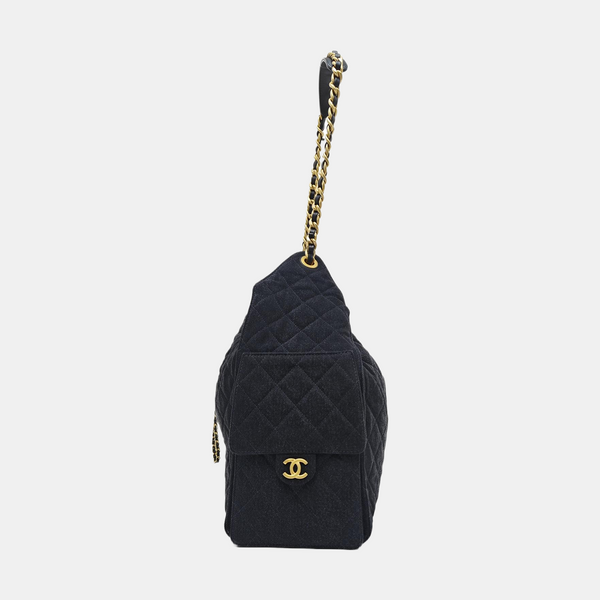 CHANEL 25 Medium Quilted Denim Black