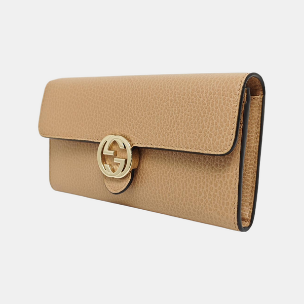 Cartera de piel de becerro marrón con G entrelazadas