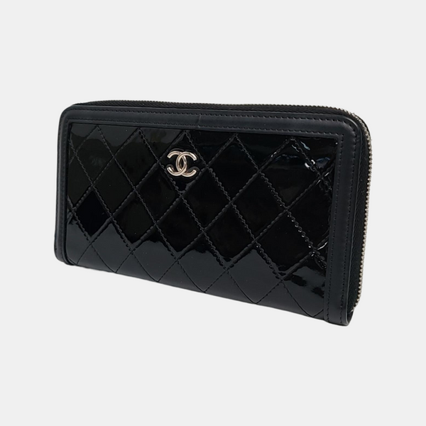 ZIPPY Quilted Patent Calfskin Black Wallet
