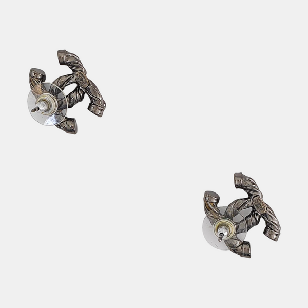 CC Logo Metal Gray Stud Earrings