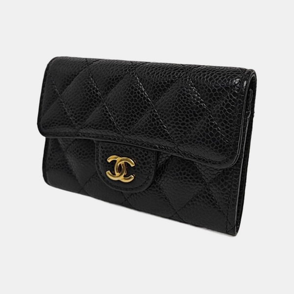 CLASSIC FLAP Quilted Grained Calfskin Black Card Holder