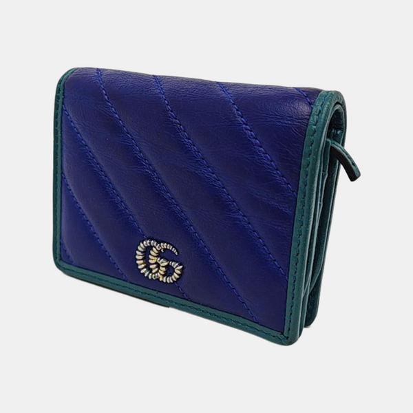 GG Marmont Mini Quilted Calfskin Blue Wallet