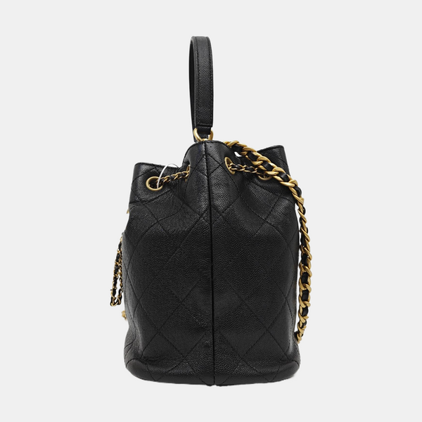 DRAWSTRING Quilted Calfskin Black