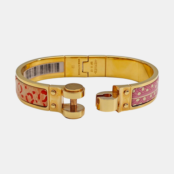 Enamel Hinged Bracelet Metal Gold Bangle