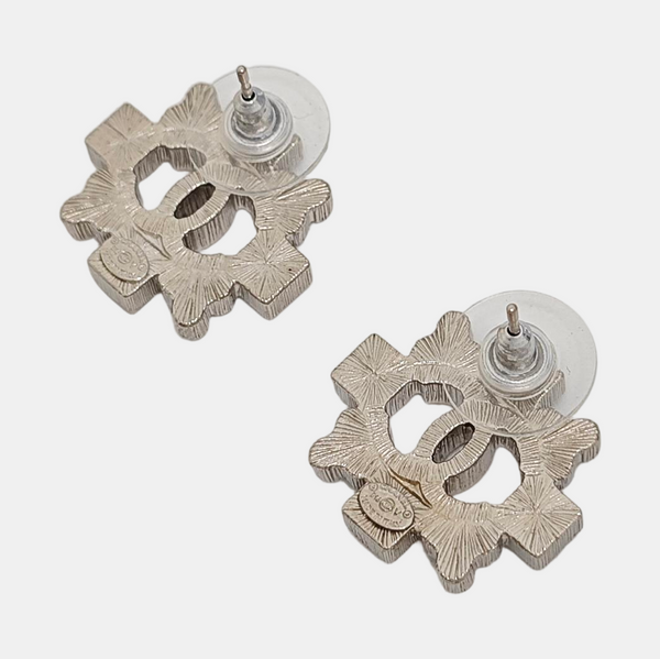 CC Logo Metal Silver Stud Earrings