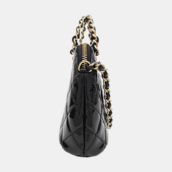 Quilted Patent Leather Shoulder Bag Black