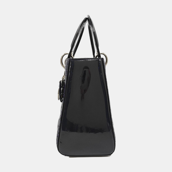 Authenticated pre-owned Lady Dior Medium Quilted Patent Leather Blue - Tote Bag at Looply