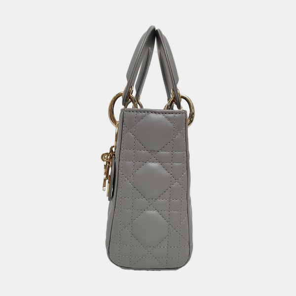 Lady Dior Mini Piel de Cordero Acolchada Gris