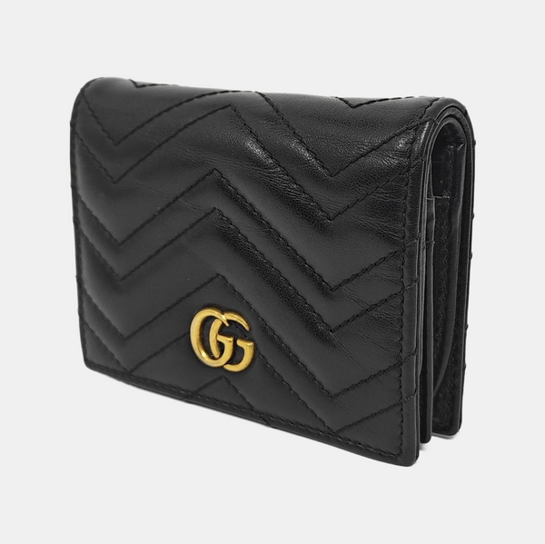 GG Marmont Mini Quilted Calfskin Black Card Holder