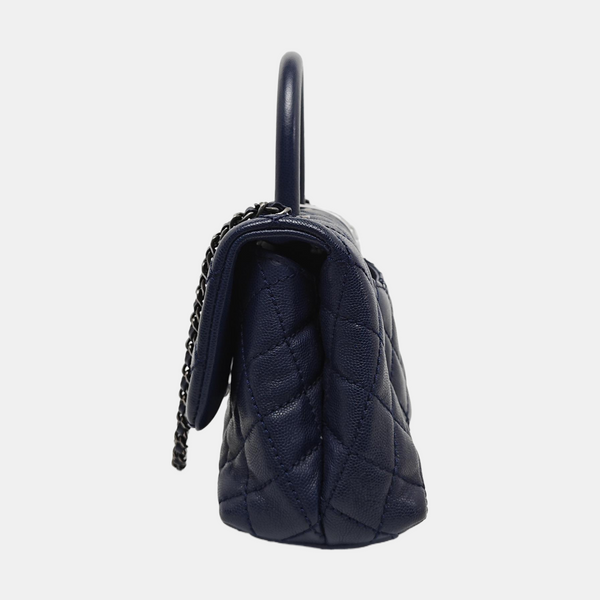 COCO HANDLE Small Quilted Grained Calfskin Blue