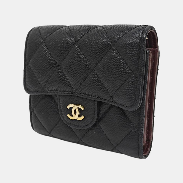 Quilted Grained Calfskin Wallet Black