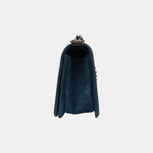 BOY CHANEL Medium Chevron Suede Blue