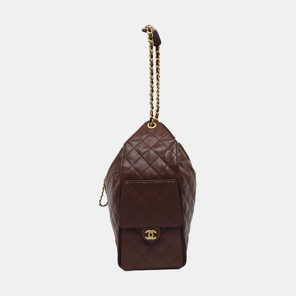 CHANEL 25 Medium Quilted Grained Calfskin Brown