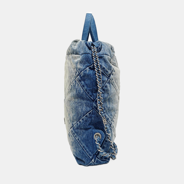 CHANEL 22 Small Quilted Denim Blue