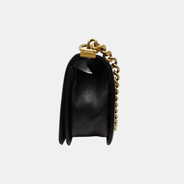 BOY CHANEL Medium Chevron Grained Calfskin Black