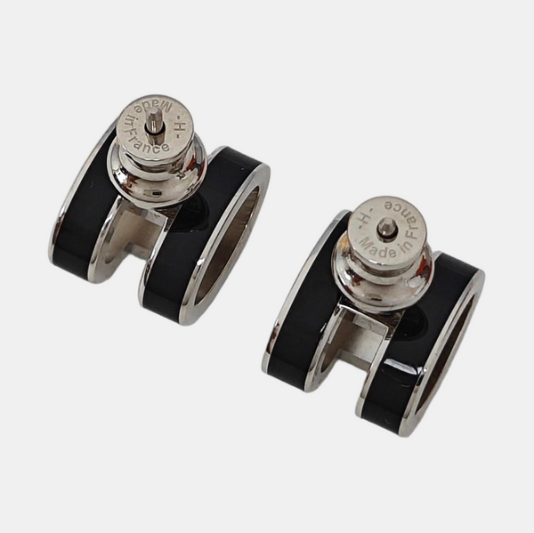 Pop H Metal Black Stud Earrings