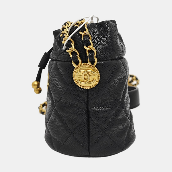 Quilted Lambskin Bucket Bag Black