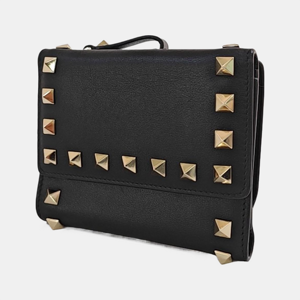 Rockstud Calfskin Black Wallet