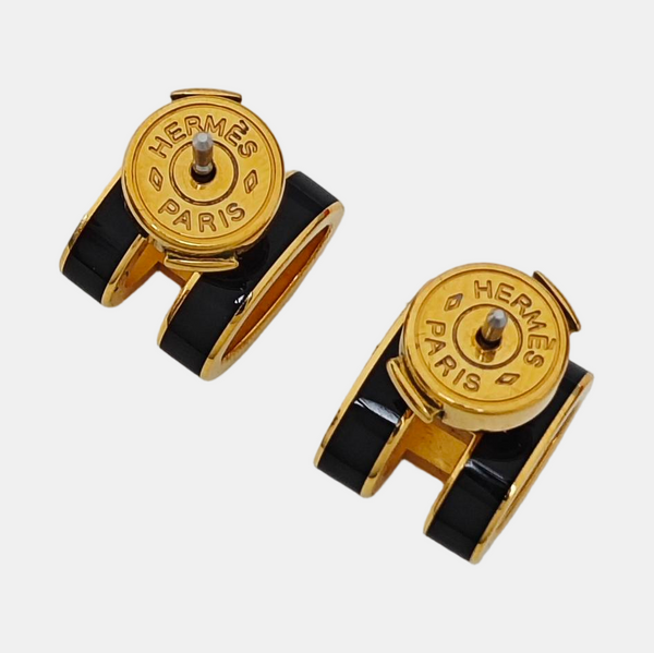 Pop H Metal Black Stud Earrings