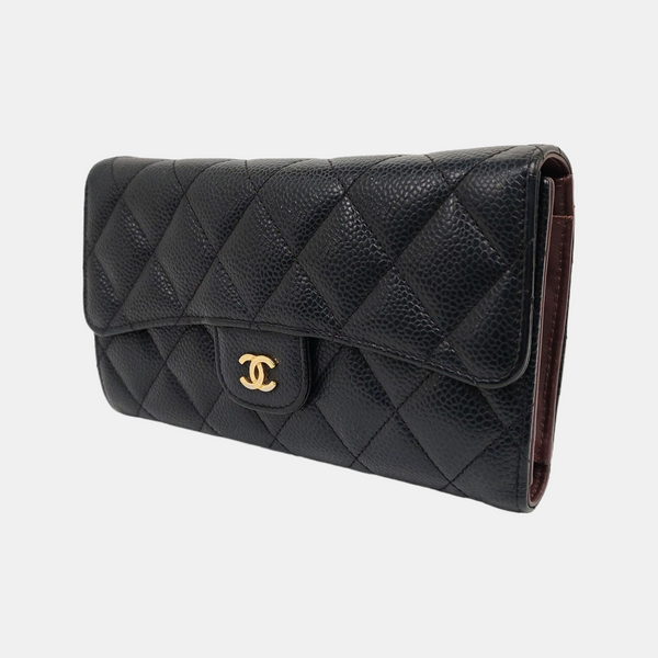 Quilted Grained Calfskin Wallet Black