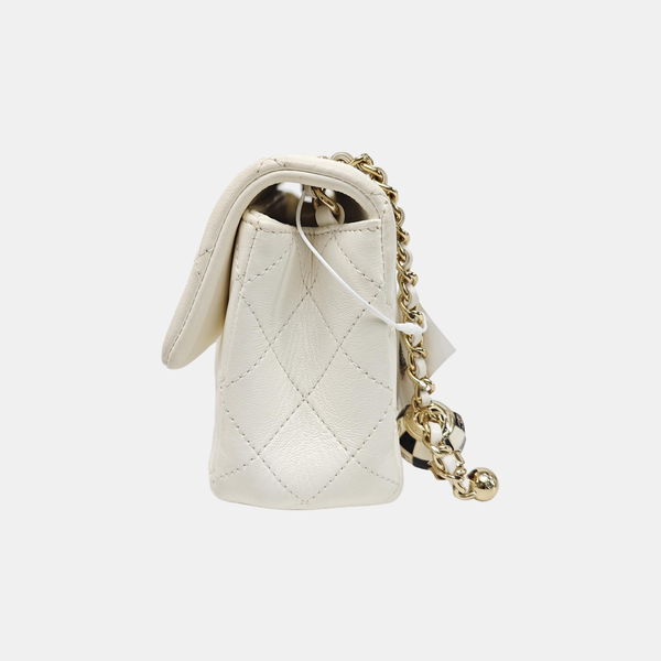 Quilted Lambskin Shoulder Bag White