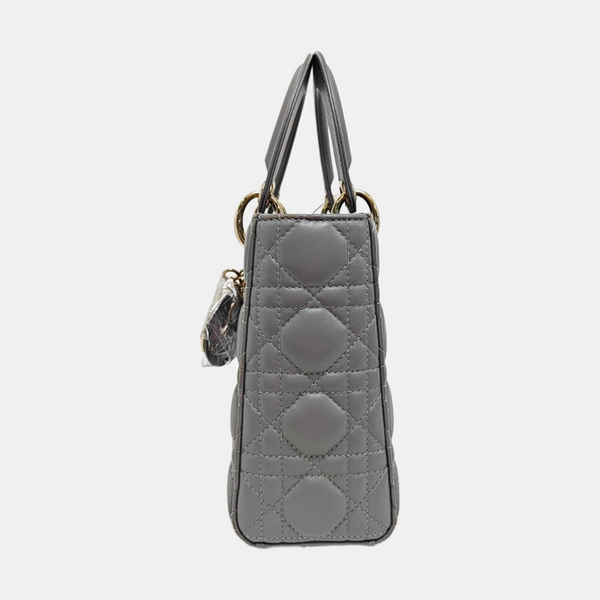 Lady Dior Pequeño de Piel de Cordero Acolchada Gris
